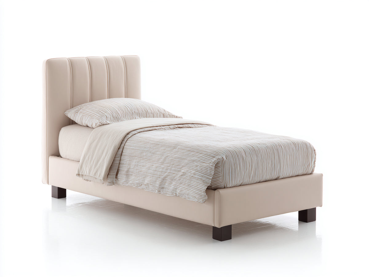 Letto singolo - Ecopelle - 213x103x115 cm - Beige chiaro - Stile moderno