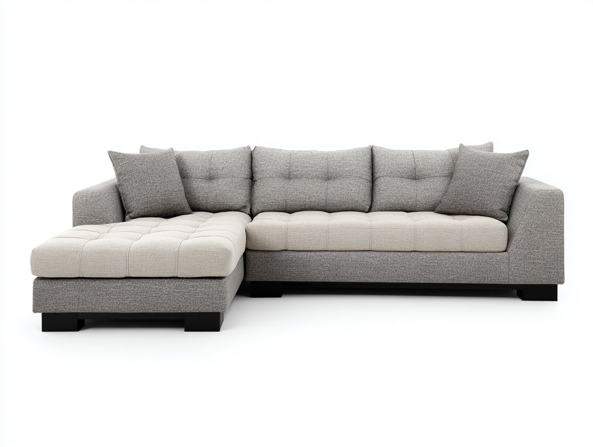 Divano angolare-Tessuto-298x176x86 cm-Grigio chiaro-Beige chiaro-Stile moderno