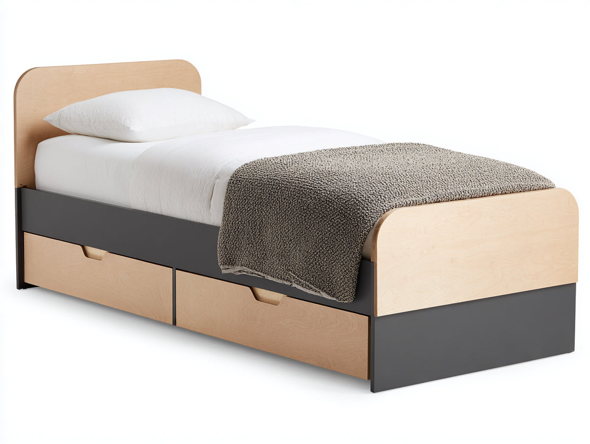 Letto singolo - Legno - 215x105x98 cm - Rovere chiaro-Antracite - Stile contemporaneo