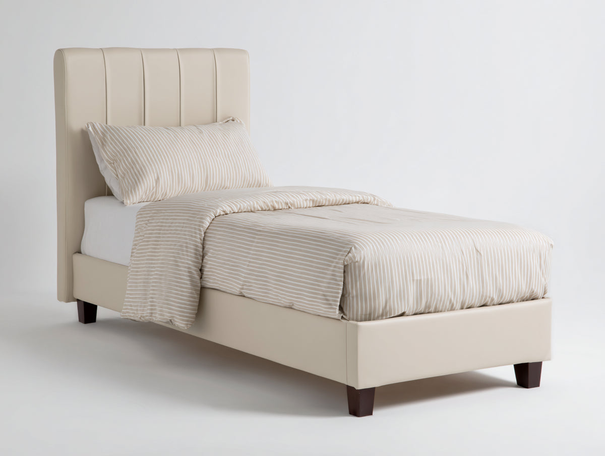 Letto singolo - Ecopelle - 213x102x116 cm - Beige chiaro - Stile moderno