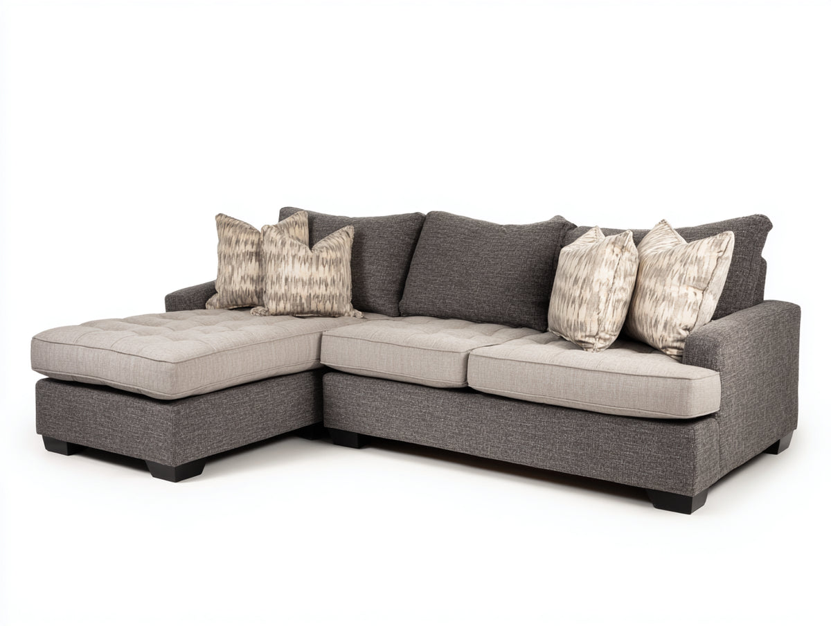 Divano angolare-Tessuto-284x172x88 cm-Grigio scuro-Beige chiaro-Stile contemporaneo