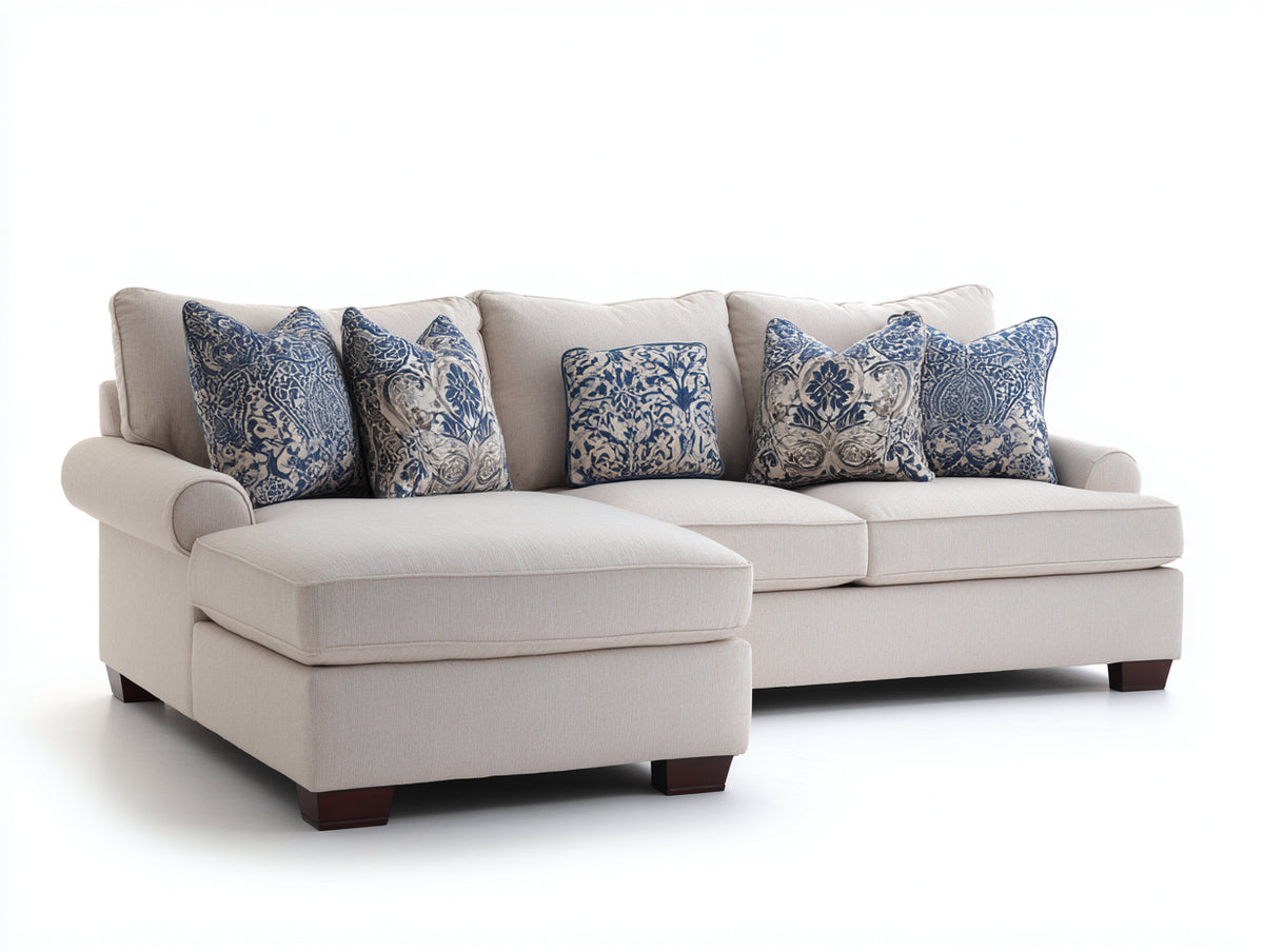 Divano angolare - Tessuto - 282x178x90 cm - Beige chiaro - Stile classico moderno