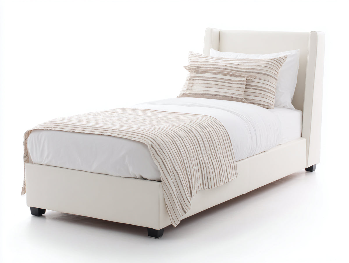 Letto singolo - Ecopelle - 212x103x112 cm - Bianco avorio - Stile elegante