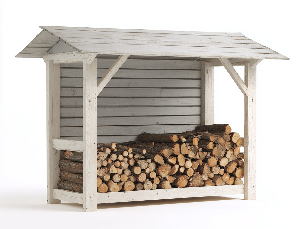 Portalegna - Legno - 186x79x172 cm - Bianco anticato - Stile country