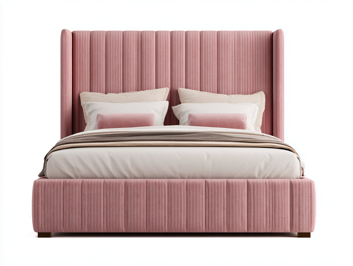 Letto matrimoniale - Velluto - 226x189x148 cm - Rosa malva - Stile sofisticato