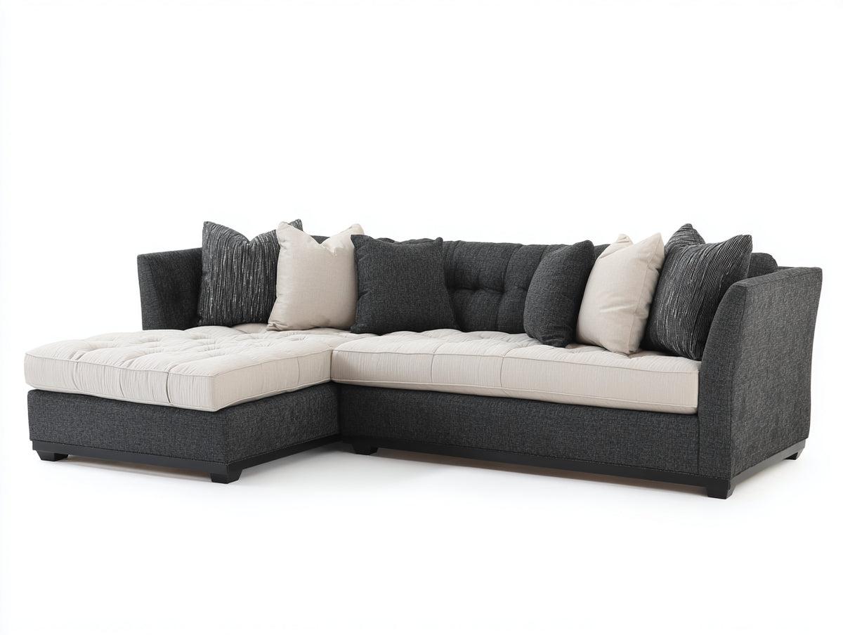 Divano angolare-Tessuto-300x178x86 cm-Grigio antracite-Beige chiaro-Stile contemporaneo