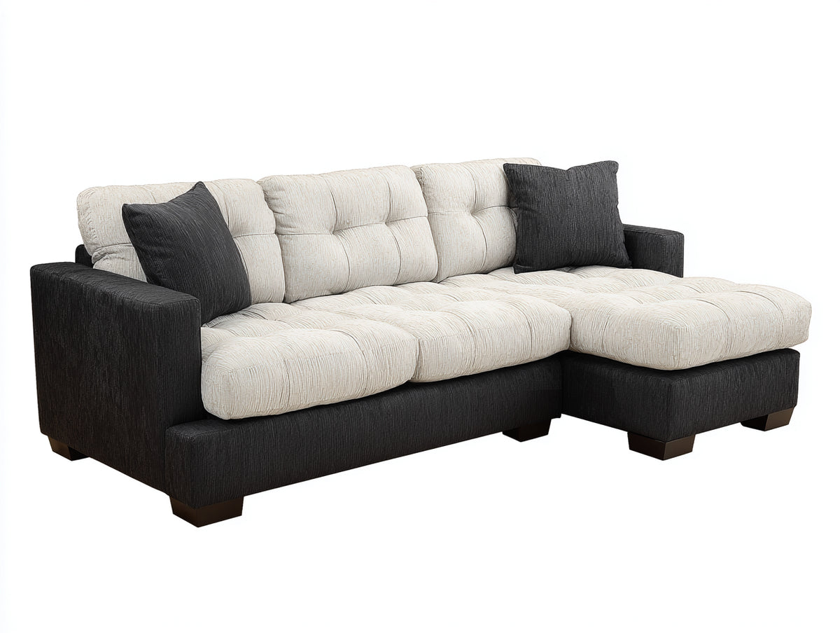 Divano angolare - Tessuto - 240 x 155 x 90 cm - Panna-Antracite - Moderno