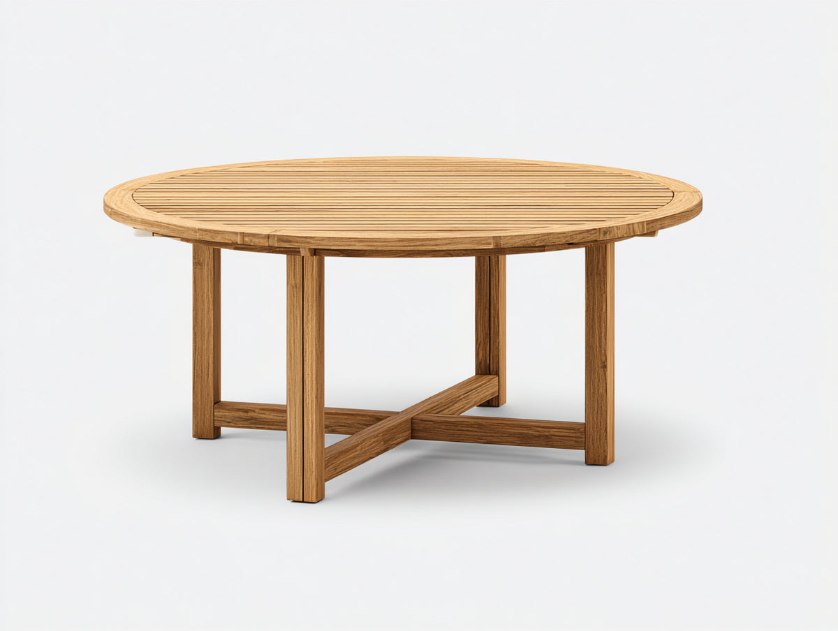 Tavolo da giardino - Legno - 140x140x76 cm - Naturale caldo - Stile essenziale con piano a doghe
