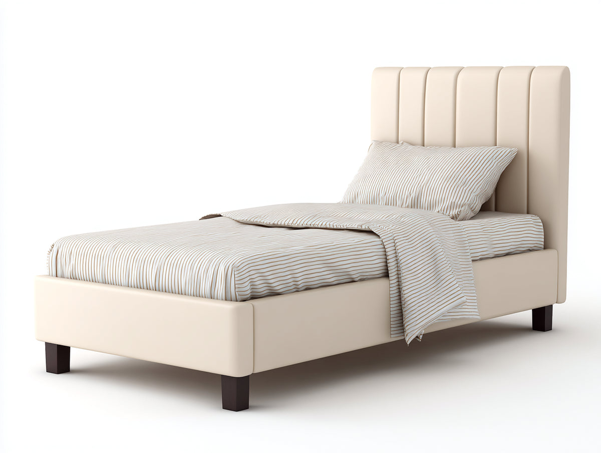 Letto singolo - Ecopelle - 214x104x121 cm - Beige crema - Stile contemporaneo