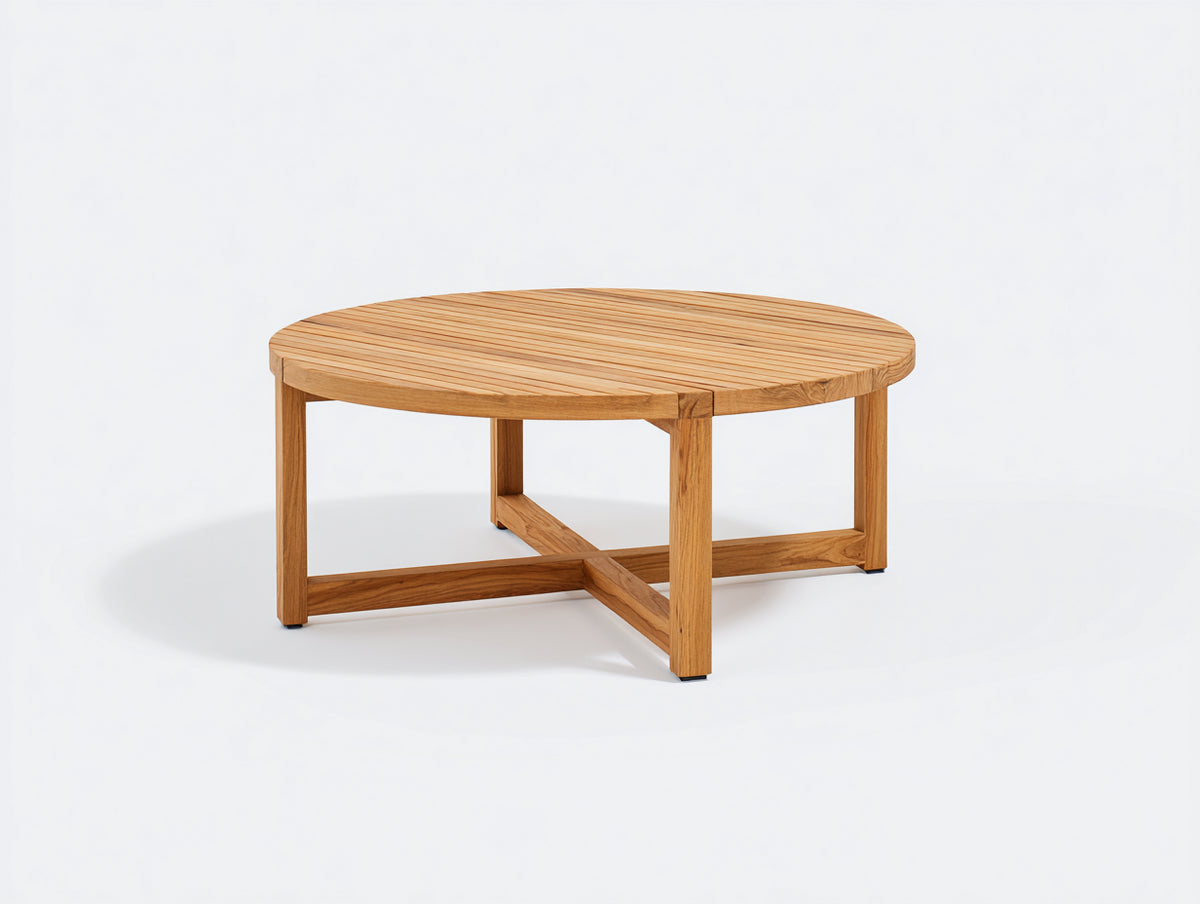 Tavolo da giardino - Legno - 112x112x45 cm - Naturale dorato - Stile moderno basso