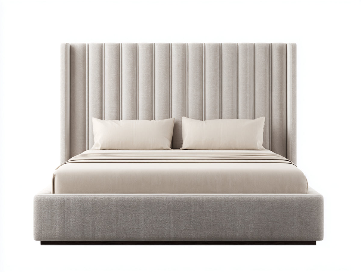 Letto matrimoniale - Velluto - 224x188x136 cm - Beige chiaro - Stile contemporaneo