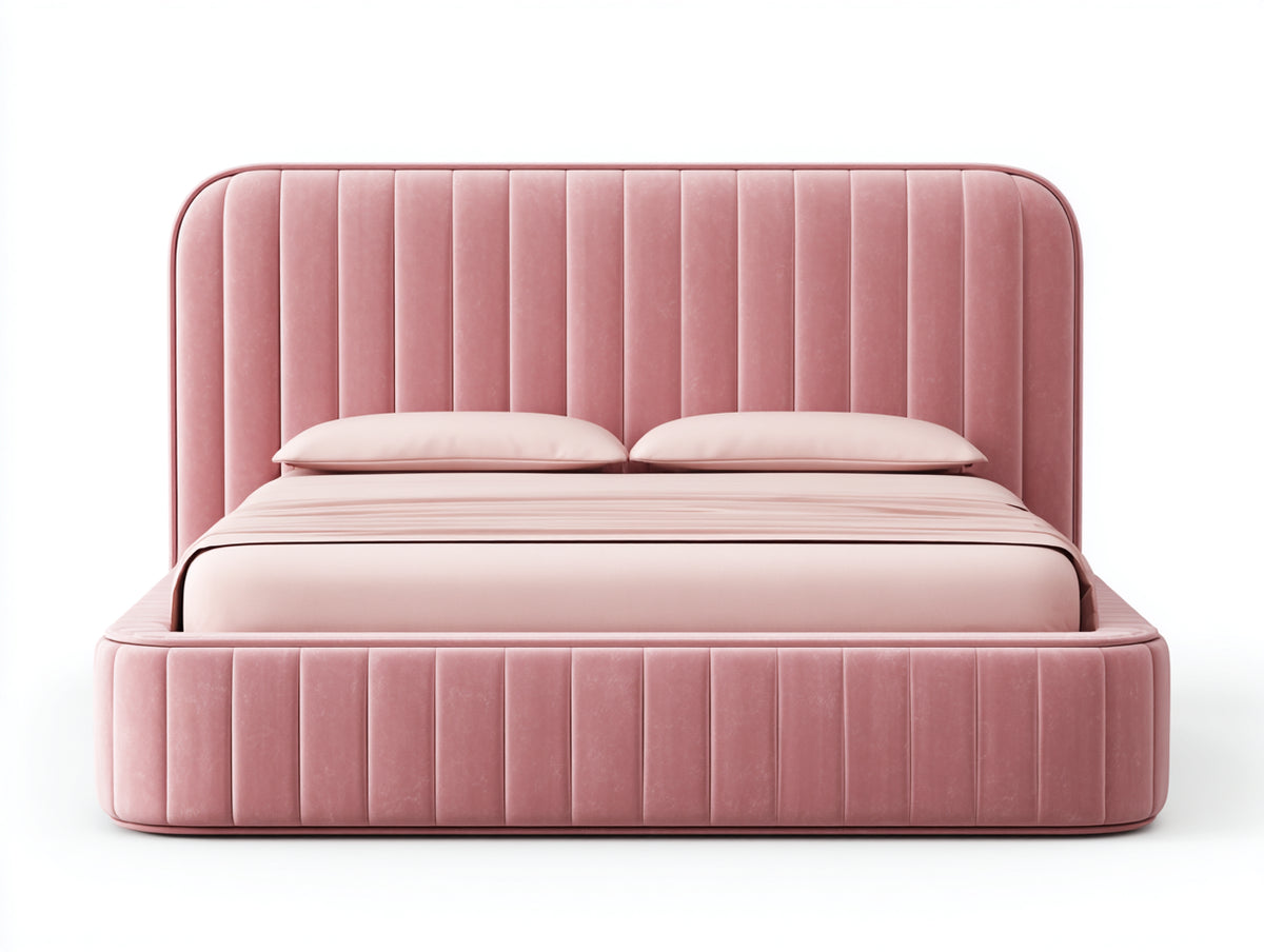 Letto matrimoniale - Velluto - 222x184x118 cm - Rosa cipria - Stile moderno