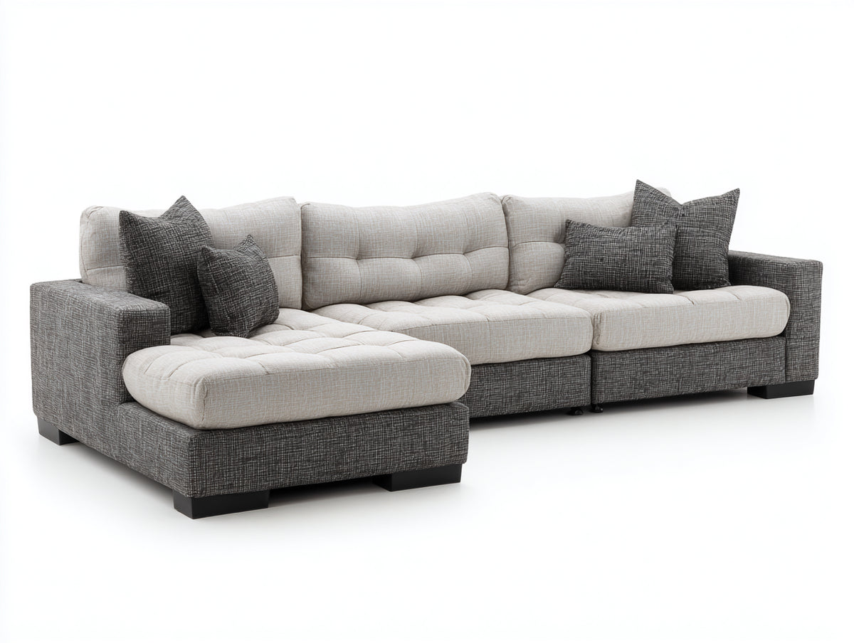 Divano angolare-Tessuto-312x185x87 cm-Grigio antracite-Beige chiaro-Stile contemporaneo