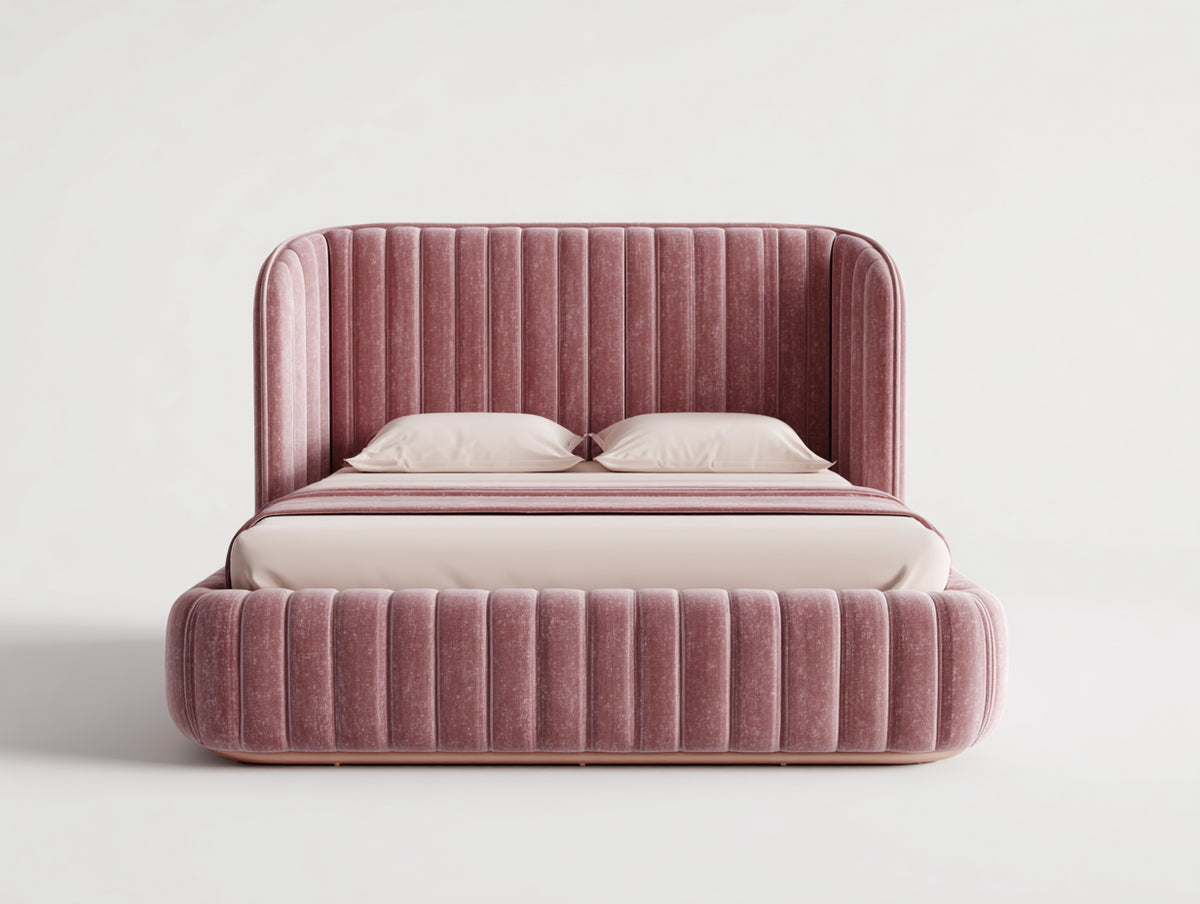 Letto matrimoniale - Velluto - 228x190x128 cm - Rosa antico - Stile elegante