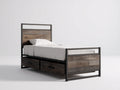 Letto singolo - Metallo-Legno - 214x102x119 cm - Rovere scuro-Nero - Stile industriale