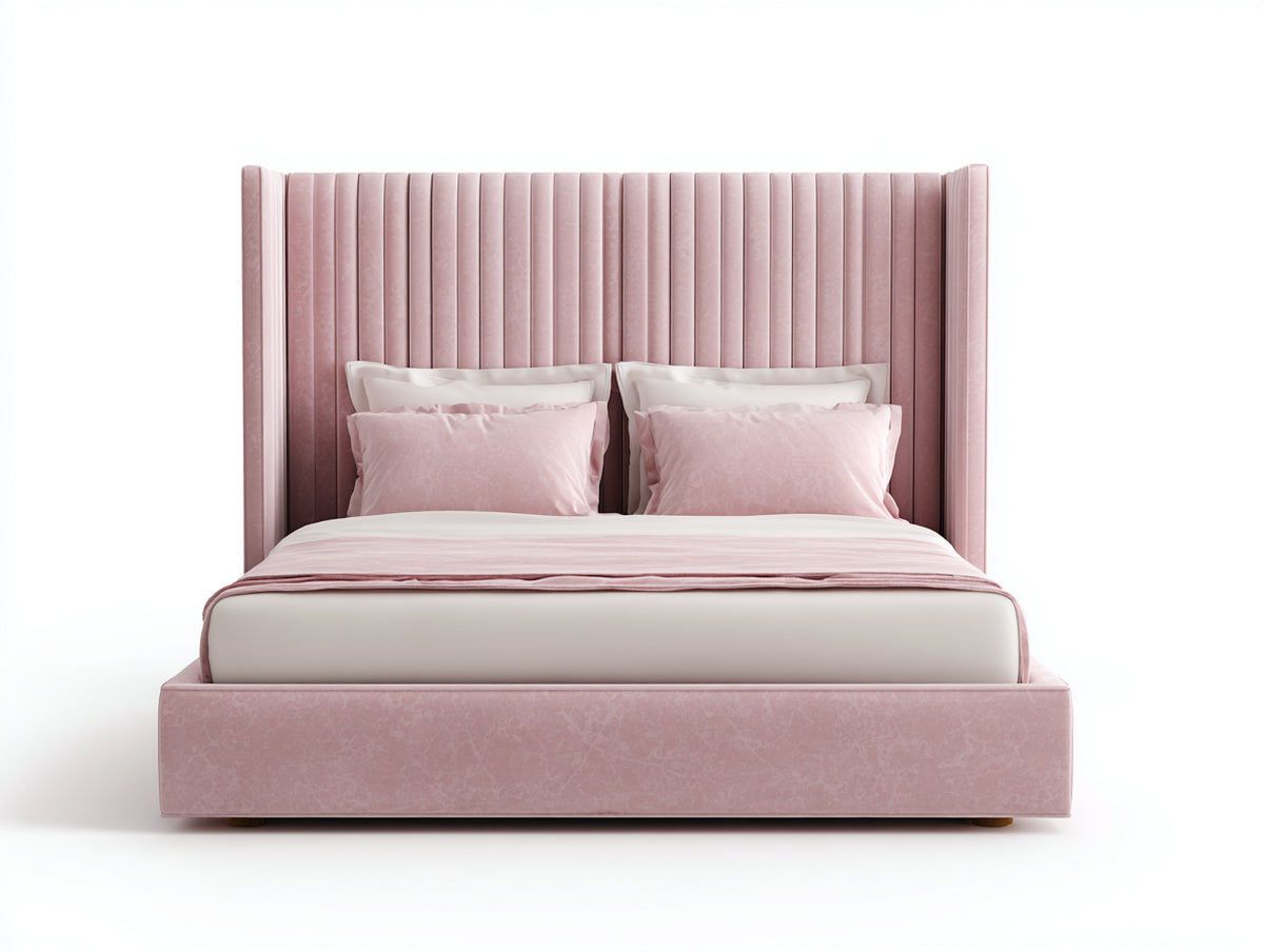 Letto matrimoniale - Velluto - 220x187x145 cm - Rosa pallido - Stile glamour