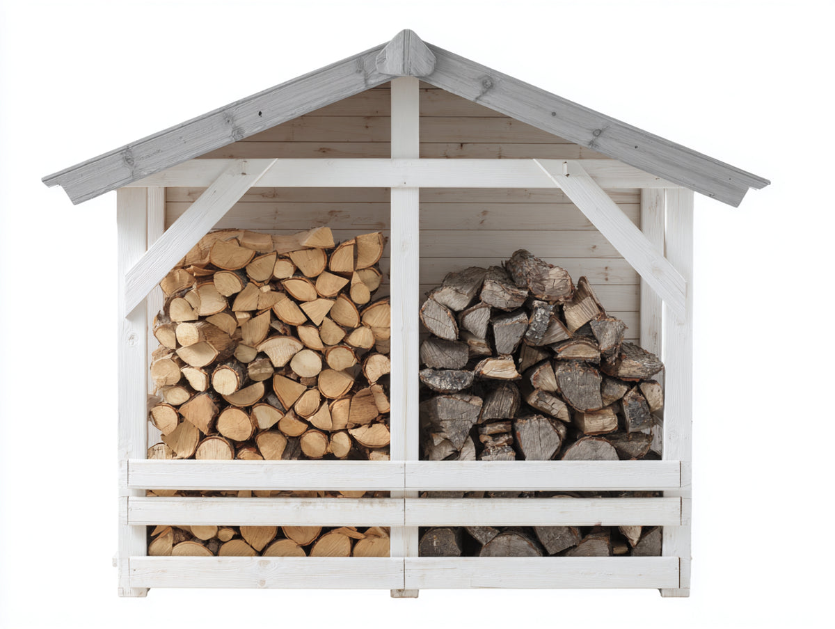Portalegna - Legno - 190x76x188 cm - Bianco-Naturale-Grigio - Stile rustico